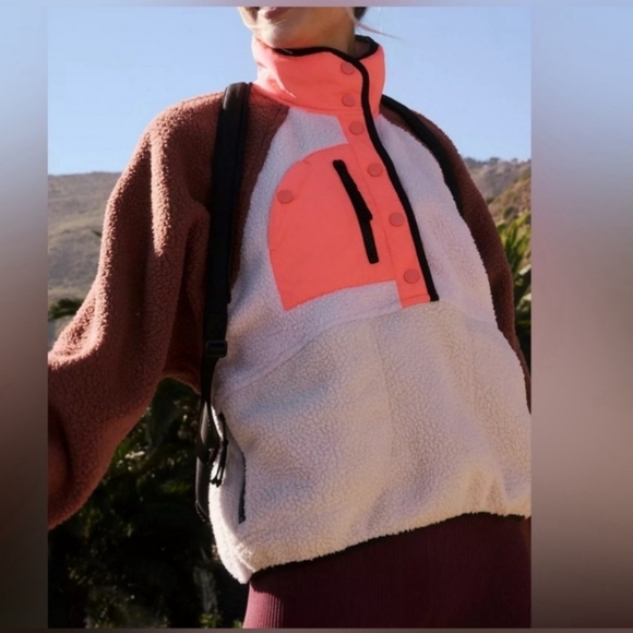 NWT Free People Hit the Slopes fleece 1/4 zip pullover jacket lavender fog combo - Picture 2 of 10